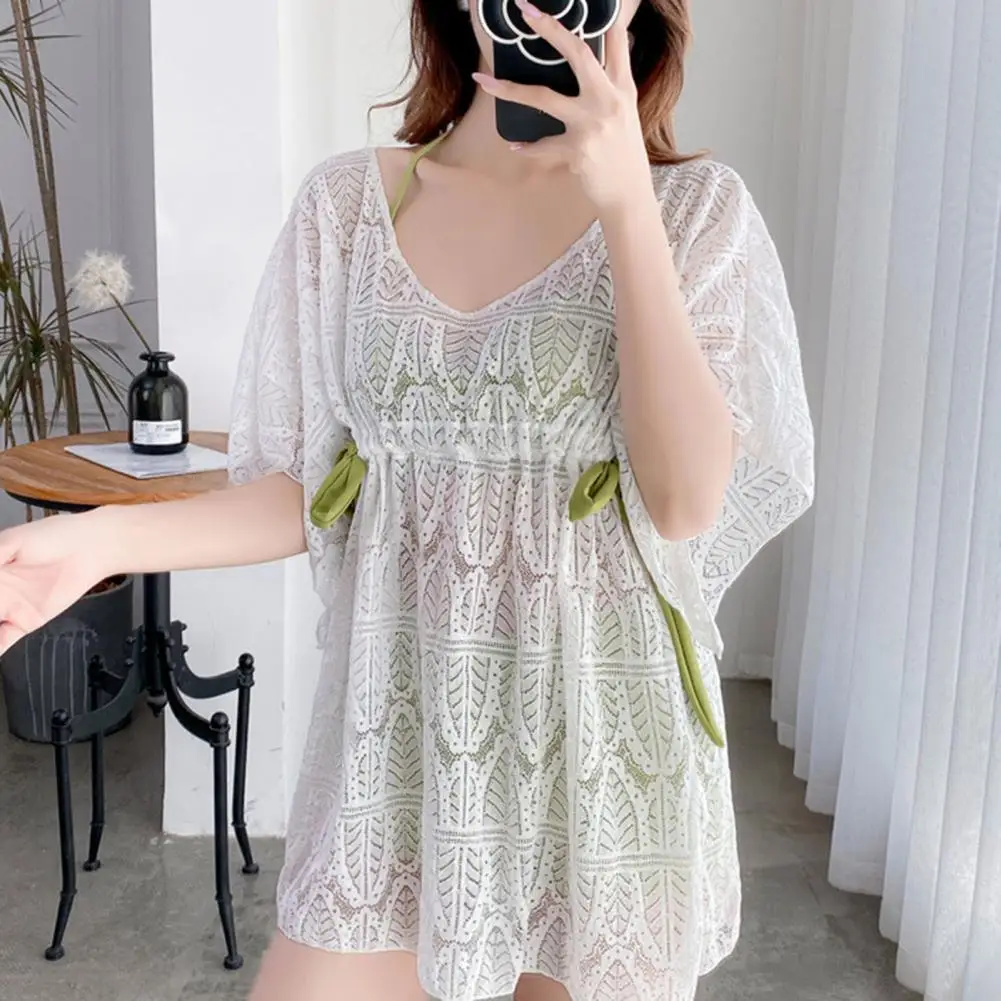 

3Pcs/Set Women Swimwear Hollow Out Lace-up Three-piece Quick Dry Slim-fitting Bathing Suit for Swimming