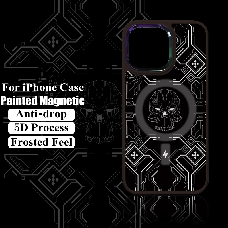 

Fashion Skull Black Cool Painted Phone Case For iPhone 13Pro Max 12Pro Max Colorful Metal Lens Protection Shockproof Cover Funda