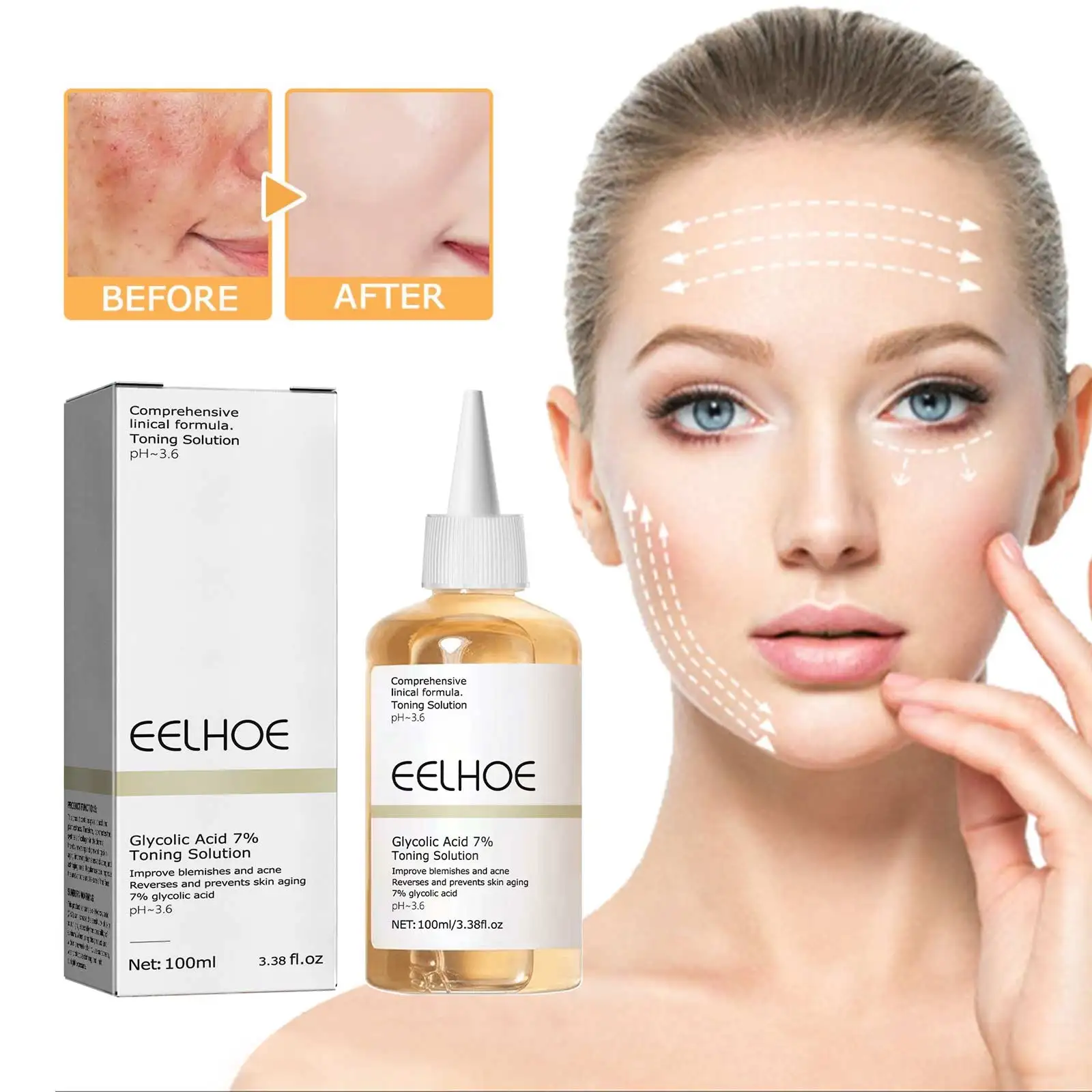

Remove Acne Face Toner Glycolic Acid 7% Toning Solution Hydrating Moisturizing Skin Care Lifting Firming Skin Facial Toner 100ml