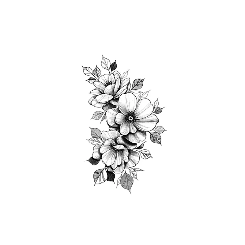 

Waterproof Temporary Tattoo Sticker Black Sketch Flower Leaves Fake Tattoos Flash Tatoo Chest Neck Legs Body Art for Women Men