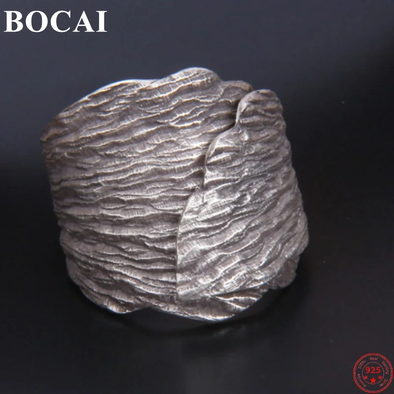 

Мужские кольца из серебра 2023 пробы BOCAI S925, новые модные ретро серебряные кольца ручной работы с листьями, широкие винтажные серебряные ювелирные изделия серебряного цвета в стиле панк
