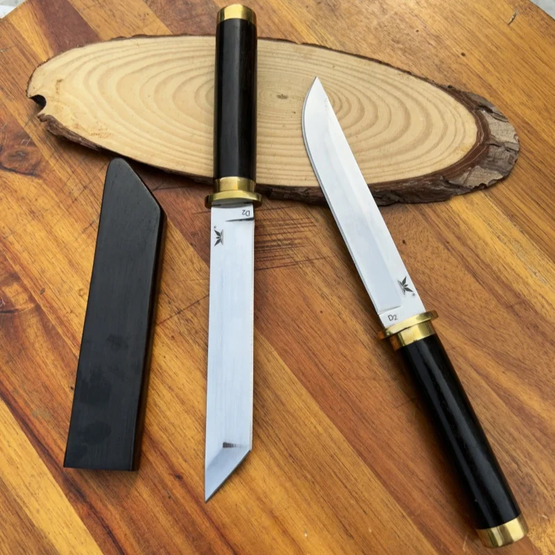 Мужской зеркальный отражающий тактический нож D2 с ручкой из черного дерева