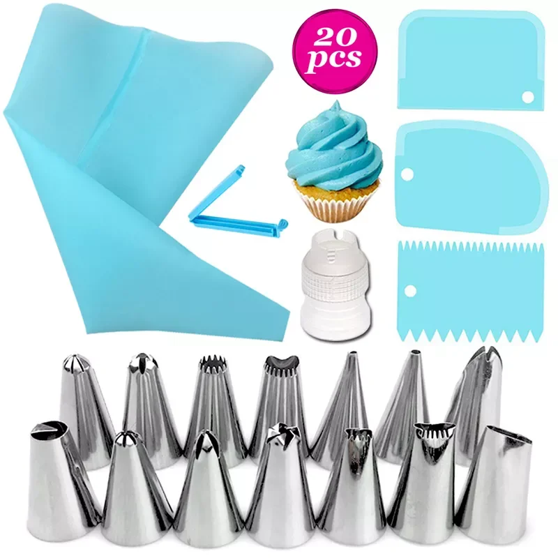 

2022New 26/20/18Pcs/Set Stainless Steel+Plastic Cakes Decoration Pastry Nozzle Set Multi Purpose With Cream Pastry Bag Kitchen G