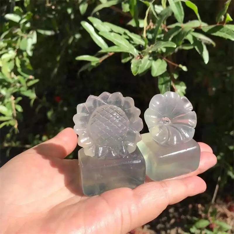 

1PC Natural Fluorite Sunflower Morning Glory Carvings Healing Crystal Ornaments Gifts Reiki Quartz Home Room Decoration