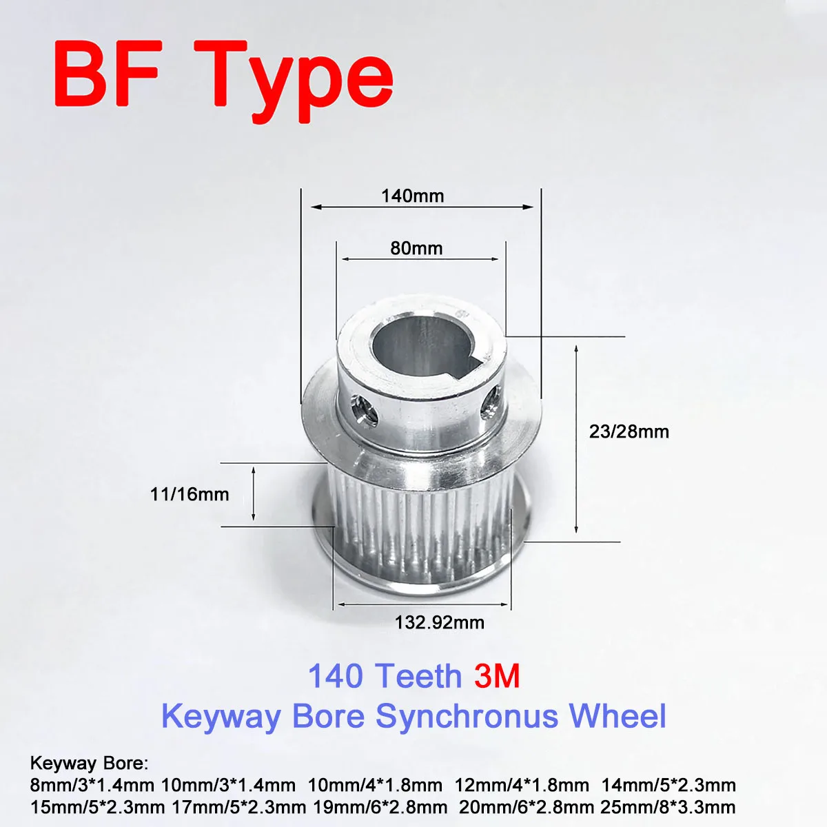 

Зубчатый шкив BF типа, 1 шт., 140 зубьев, 3 м, отверстие 8/10/12/14/15/17/19/20/25 мм, синхронный шкив Keyway, ширина колеса 11 мм, 16 мм, направляющий шкив
