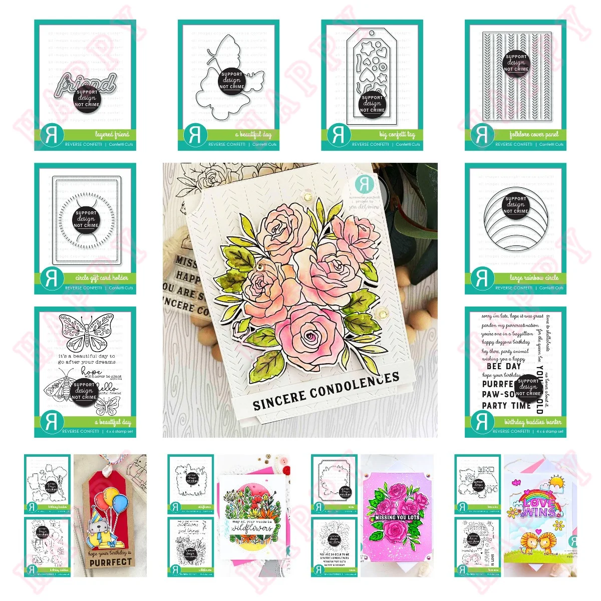 

2022 New Birthday Buddies Wildflowers Roses Rainbow Circle Confetti Cut Dies and Stamps Set Diy Paper Cards Embossing Handmade