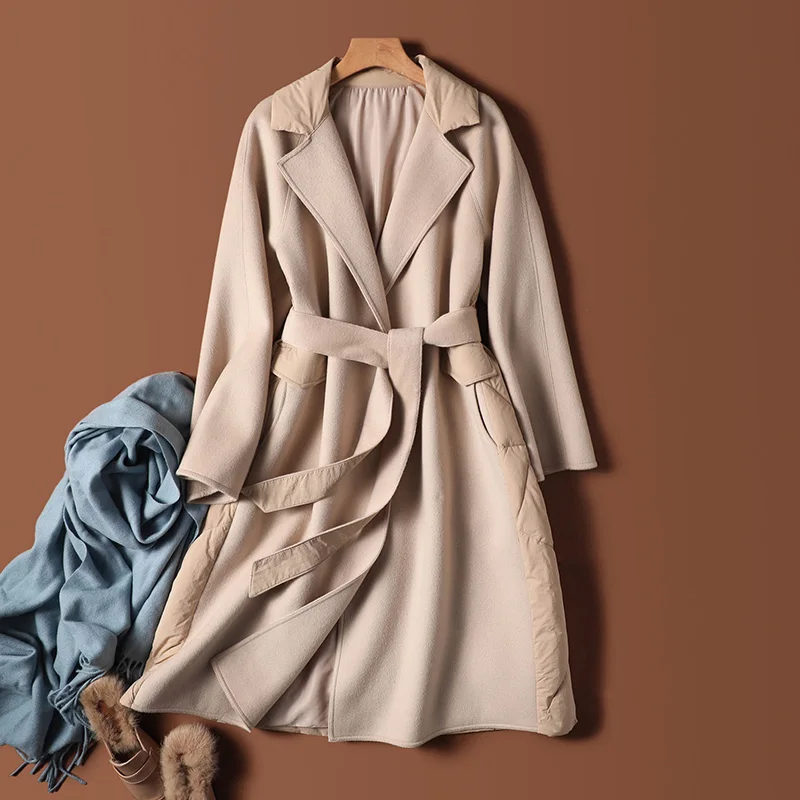 Fashion Design New Abrigos Mujer Invierno 2022  90%  White Duck Down  Long  Luxury  Winter  Spliced  Adjustable Waist  Slim