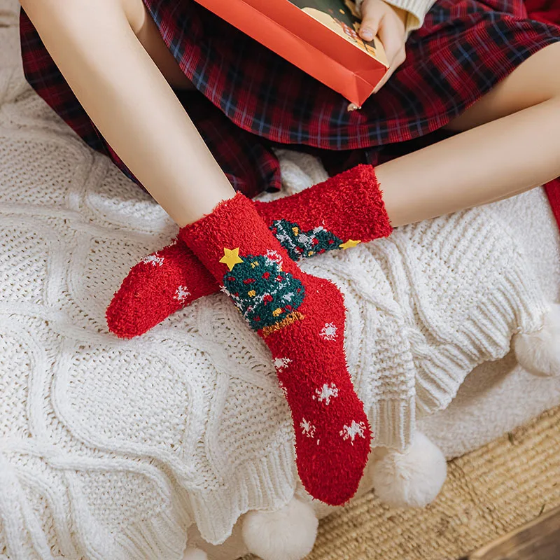 Рождественские носки женские милые повседневные мягкие удобные красные шарфы