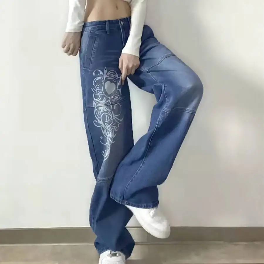 

New Trend Printing Loose Jeans Wide Legs Ladies Jeans Jeans Pants Women Denim Jeans Womens Jeans Trousers Women