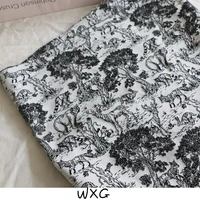 exquisite gray white pen drawing animal brocade embroidery jacquard fashion fabric diy