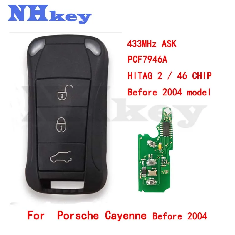 Ключ-брелок NHKEY с четырьмя кнопками для автомобиля Porsche Cayenne 2002-2003 годов с частотой 315/433 МГц, PCF7946A с функцией паники.