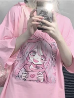 deeptown japanese style anime print t shirts women harajuku kawaii pink oversize casual tops streetwear sweet cartoon loose tees