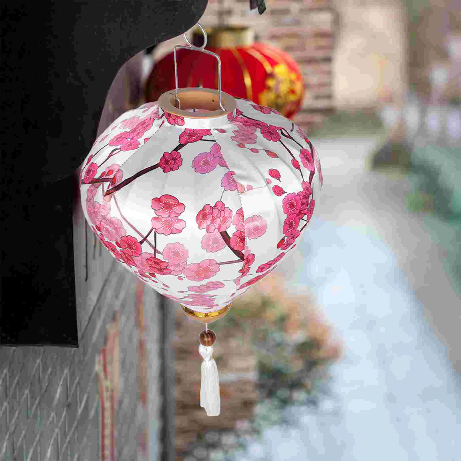 

Lantern White Decor Festival Chinese Charm Outdoor Hanging Fabric Floral Pattern Celebration
