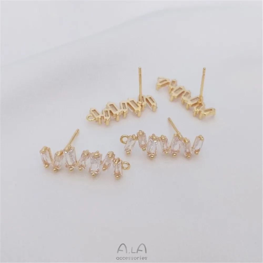 

14K gold color folding irregular rectangular zircon earrings 925 silver pin with hanging ring DIY earring