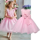 Детское платье принцессы, розовое платье принцессы с цветами на 1-й день рождения