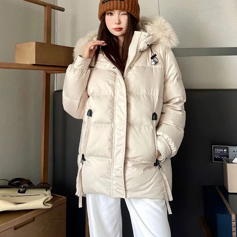 

2023 new winter down jacket raccoon fur collar long jacket coat fashion warm high quality women's white goose down filling y2k
