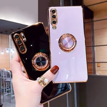 Luxury Plating Silicone Case For Huawei P30 Pro P20 Mate 20 P40 Honor 20 30 Pro Nova 5T Phone Soft Magnet Cover With Ring Holder