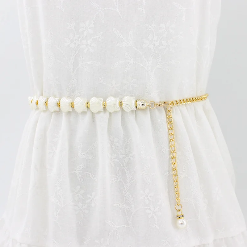 1 Pcs Women Belt Pearl Decorative Metal Belt Beaded Hook Waist Chain Dress Decorative Chain Slim Waist Elegant Thin Waistband