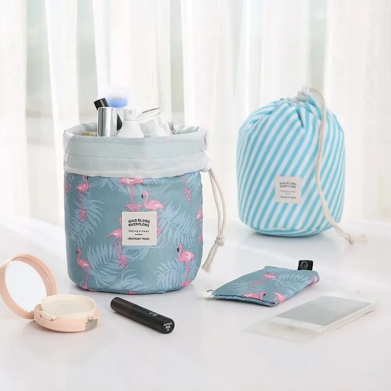 

Fashion Round Makeup Bag Waterproof Travel Cosmetic bag Portable MakeUp organizer Female Storage Toiletry Kit Drawstring Case