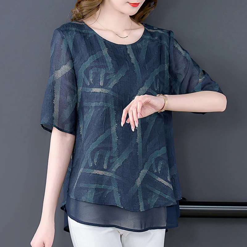 Блузка женская шифоновая с принтом Модная элегантная облегающая Повседневная