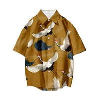 oversized 2022 summer new mens clothing crane shirts short sleeve beach hawaii dragon chinese style 3d print streetwear tops