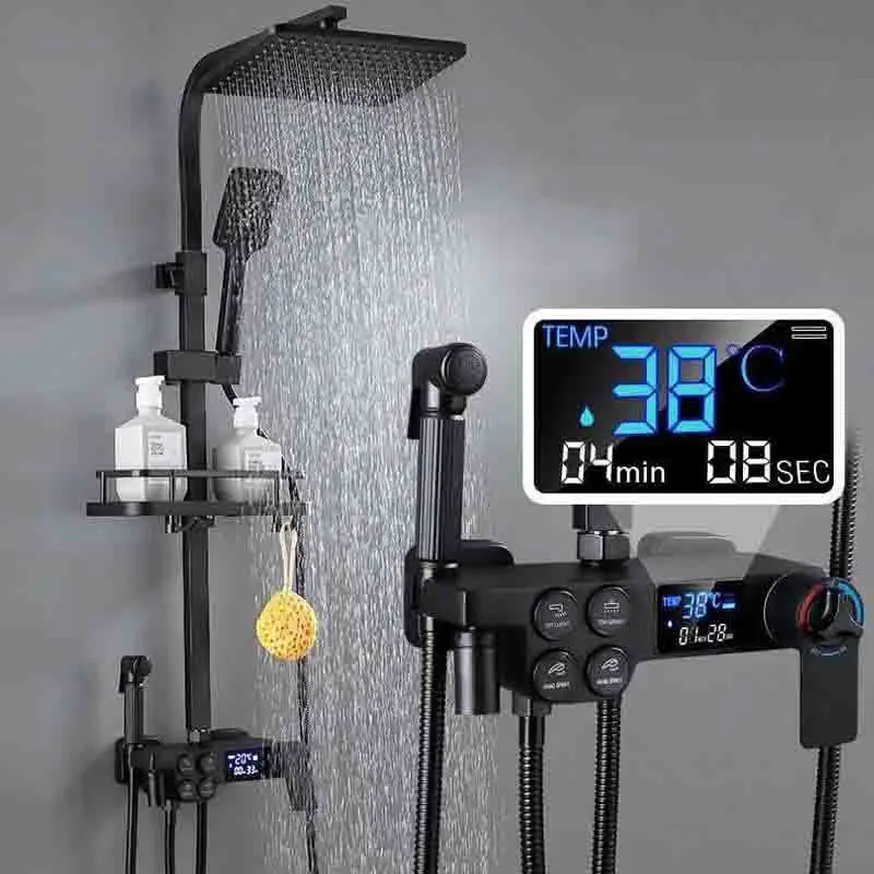 

Black Thermostatic Digital Display Shower Faucet Rain Shower Faucets Bidet Faucet Spout Faucet Bathroom Faucet Set Thermostatic