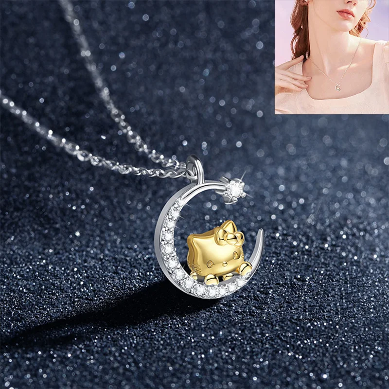 

Женское Ожерелье Sanrio Hello Kitty Kawaii аниме Луна стильное блестящее мужское ожерелье с бриллиантами хороший подарок