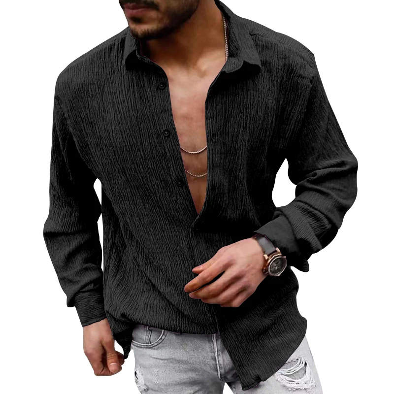 

Spring and Autumn New Men's Solid Color Simple Casual Long-sleeved Shirt Comfortable Cardigan Shirt Trend
