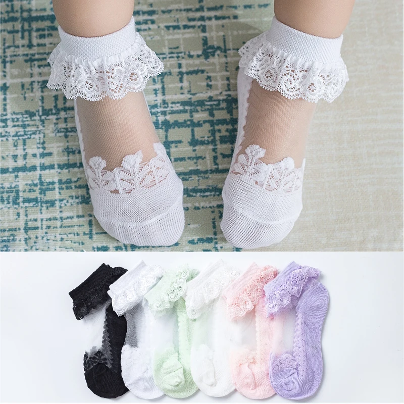 

Милые летние сетчатые носки для новорожденных с кружевом и цветами, хлопковые носки для маленьких девочек, прозрачные нескользящие носки, носки