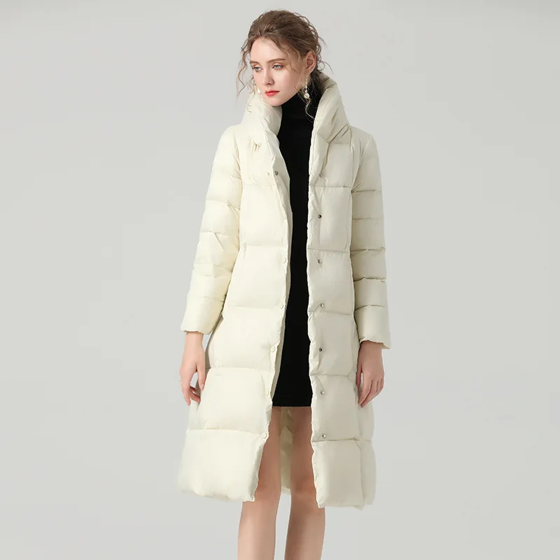 2022 Winter Thicked Fashion High Collar Long Black 90 White Duck Down Coats Women Washing-Free Warmer Jackets