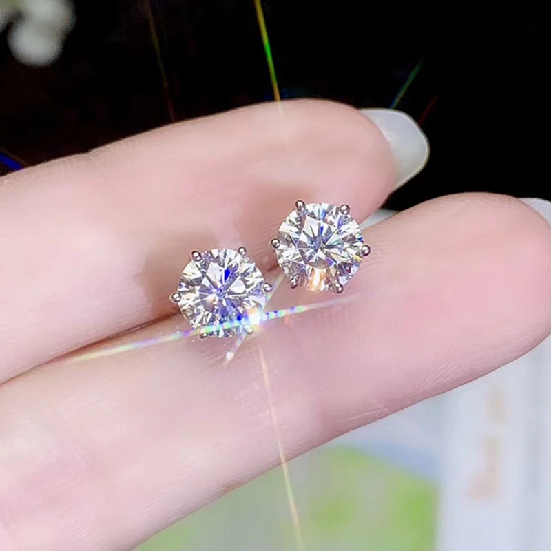 

Real 18K White Gold moissanite stud earrings for women fine jewelry 4ct Each 2ct 8*8mm size gem round cut Color D party gift