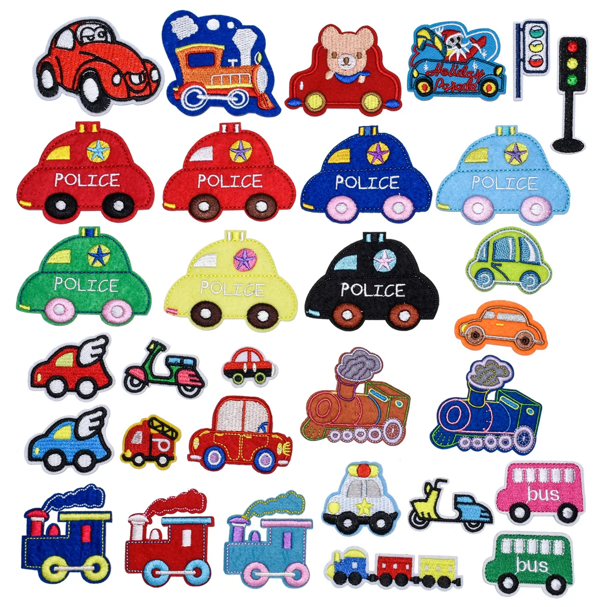 

31Pcs/set Cartoon Car Train Series iron on Embroidery patch for on DIY child clothes Pants Badge ironing sew hole mending Decor