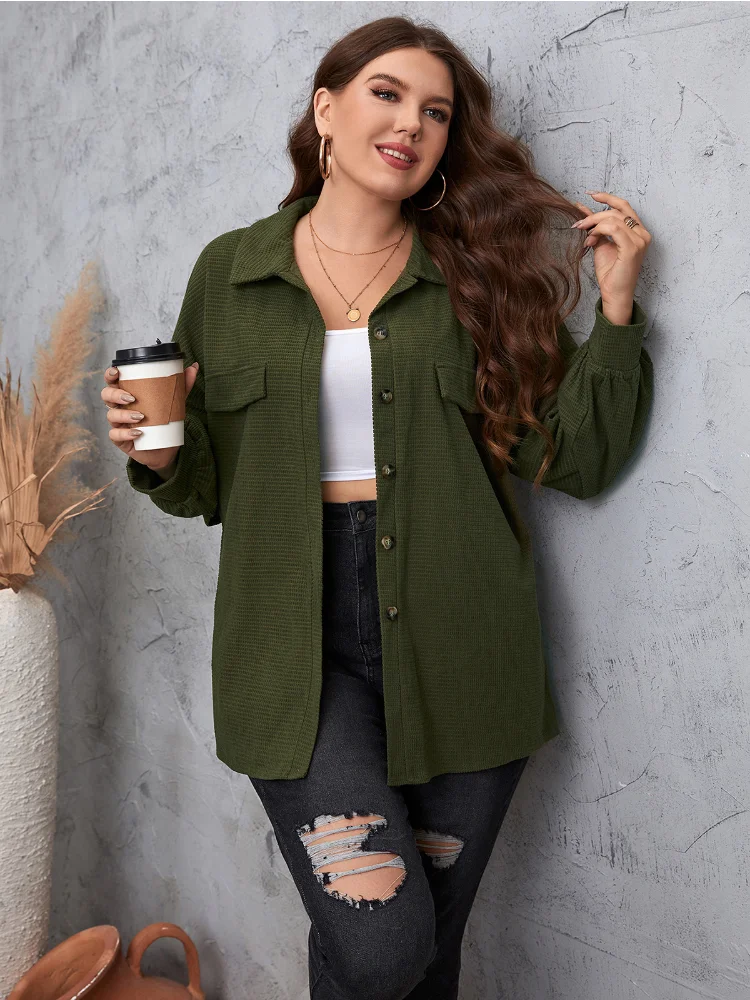 Versatile solid pockets, balloon sleeves, folding collar, plus-size coat plus size women clothing  casaco feminino