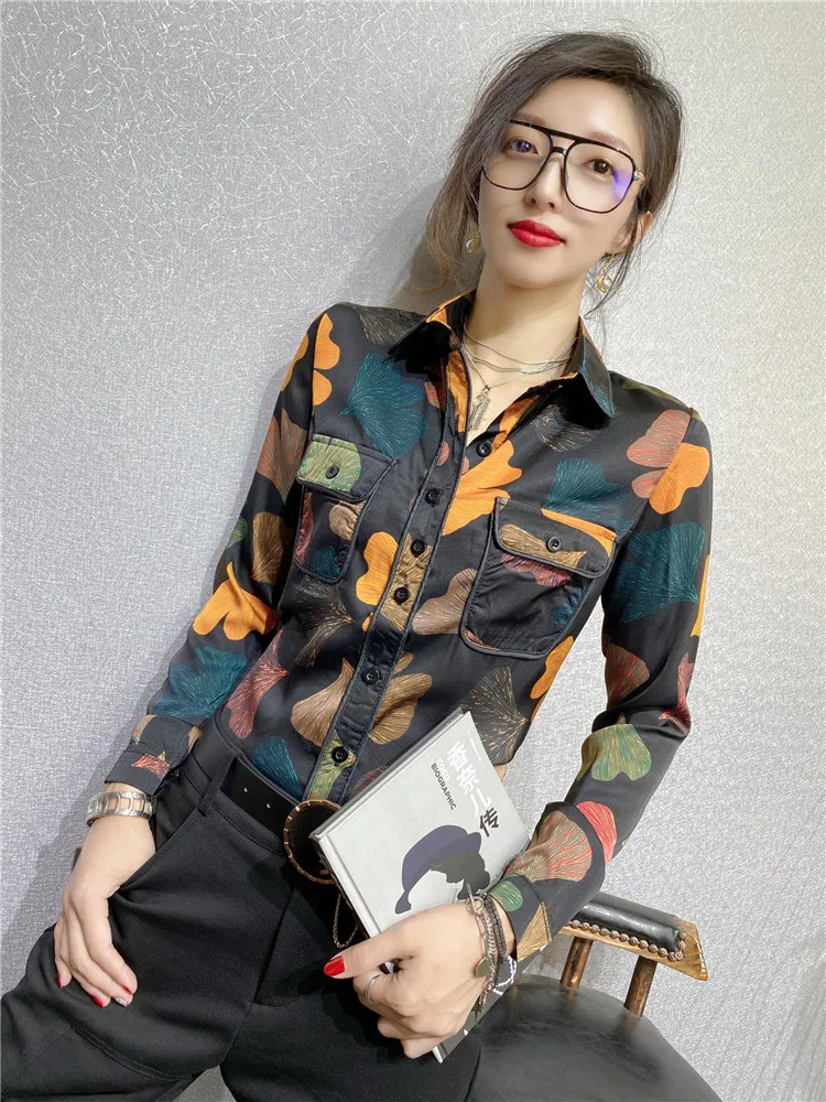 

Printed Korean shirt Women's autumn single-breasted shirt blouse women blusa feminina