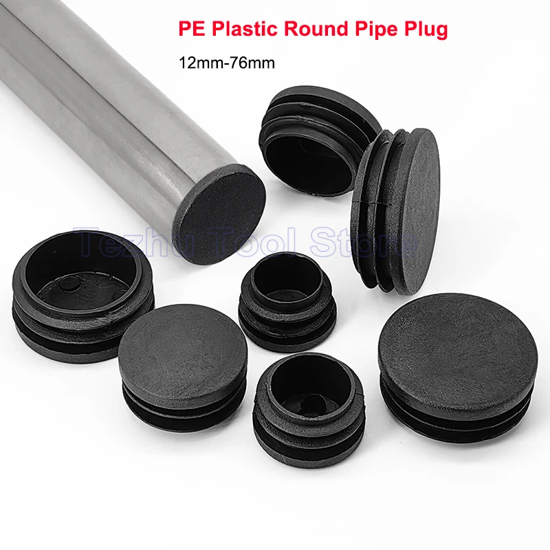 

Black PE Plastic Round Pipe Plug Chair Non-Slip Feet Pads Sealing Plugs Cover 12mm 14mm 16mm 19mm 20mm 22mm 25mm 28mm 30mm-76mm