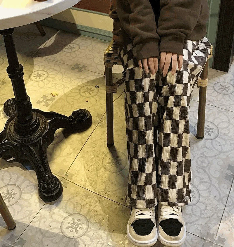 Женские вельветовые брюки Awen свободные клетчатые в Корейском стиле мягкие