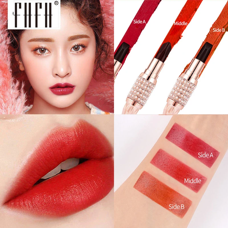 

Tri-color Matte Lipstick Waterproof Long Lasting Sexy Red Velvet Moisturizing Non-stick Cup Not Easy to Fade Lips Makeup