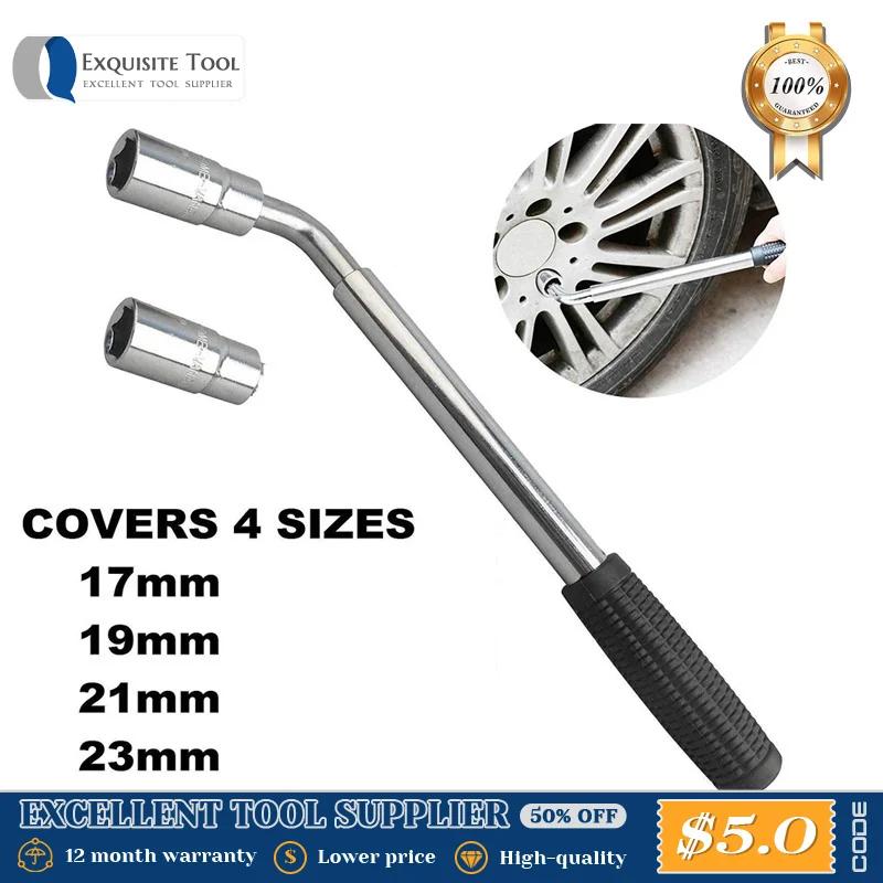 17/19/21/23mm 2 End L Type Socket Wrench Crowbar Tire Wheel 