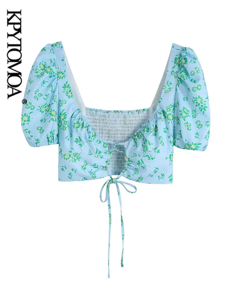 

KPYTOMOA, женская мода, с принтом в виде звеньев, винтажные женские эластичные рубашки с короткими рукавами-фонариками на спине, блузы, шикарные ...