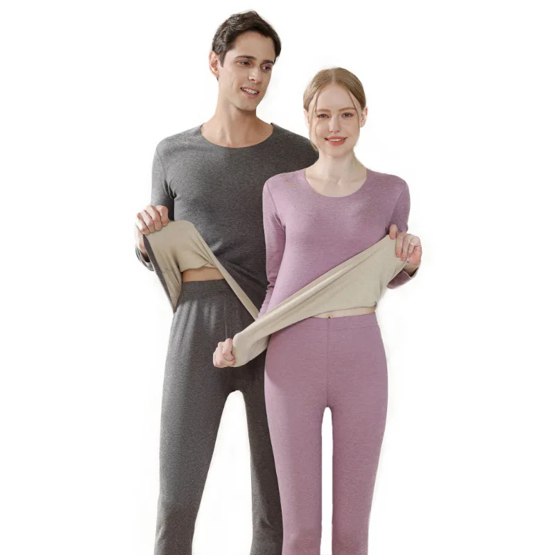 New Cashmere Silk Thermal Underwear Women's Double-sided Brushed Plus Velvet Autumn Clothes Long Pants Men's And Women's Suits