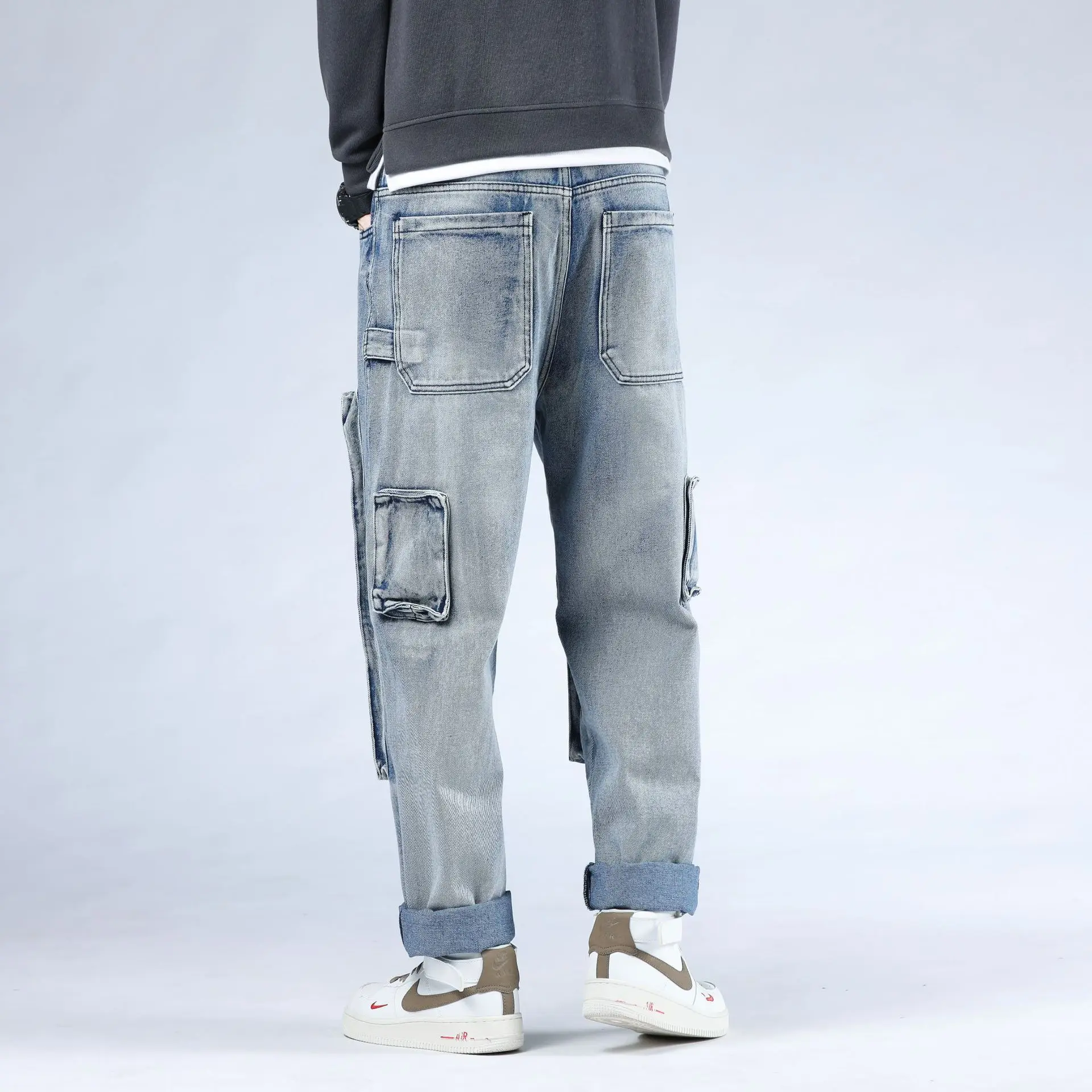 Trend Autumn New Baggy Jeans Hip Hop Skateboard Pants Straight Full Length Solid Color Denim Pants Streetwear Mens Loose Jeans