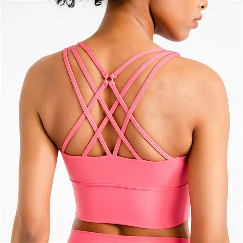 

Solid Color Fitness Bra Beauty Cross Beauty Back Women Gym Tank Top Soft Yoga Vest Athletic High Impact Brassiere With Chest Pad