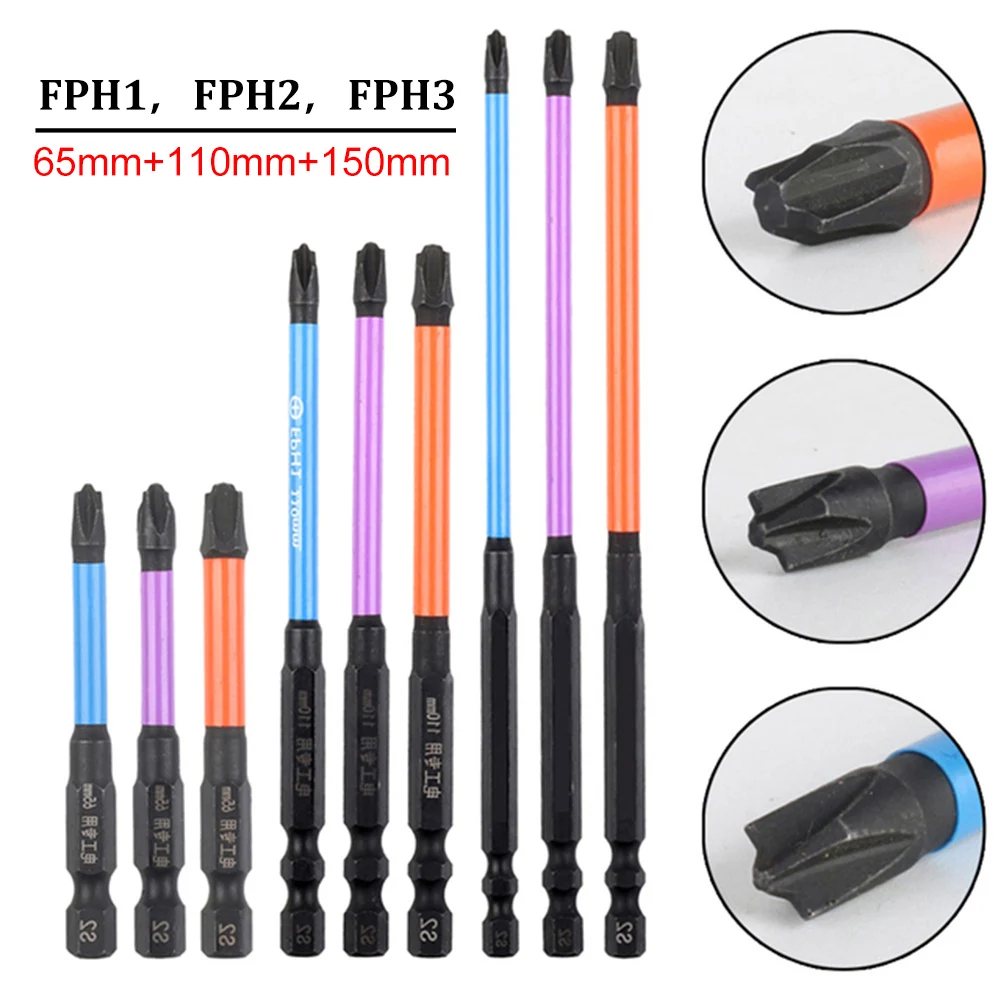 

3pcs Special Magnetism Cross Screwdriver Bits Alloy Steel Batch Head Nutdrivers FPH1 FPH2 FPH3 For Socket Switch Power Tool