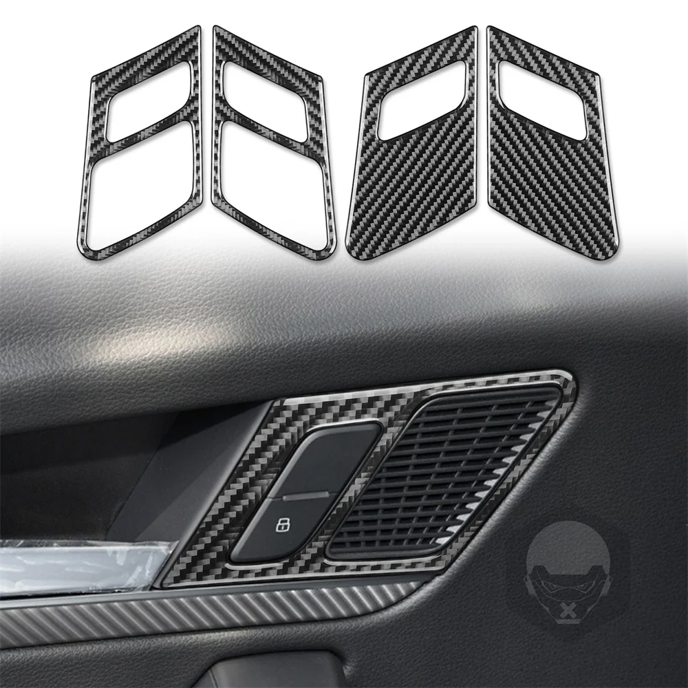 

For Audi Q5L 18 Models Inner Door Lock Button Panel 4 Pieces Carbon Fiber Decorative Sticker Easy To Use Long Service Life