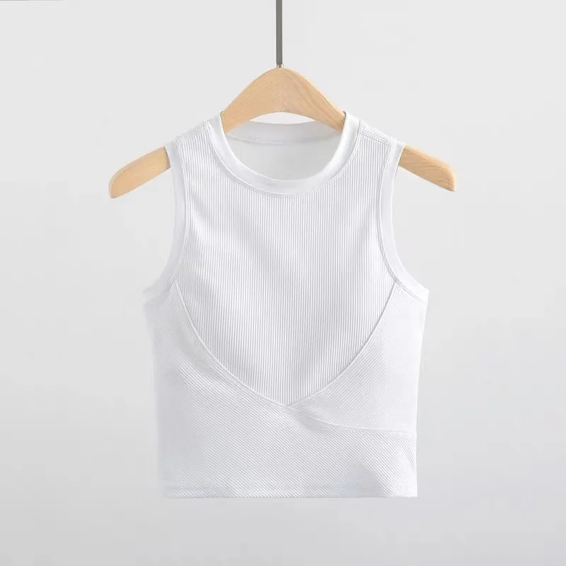 Lulu women Built-in Chest Pad Yoga Vest  Stretchy Running Sports Bra Shockproof Sleeveless Fitness Tops Solid Color Tank Top