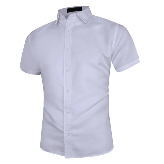 

Men's Casual Solid Color Shirts Male Slim Fit Short Sleeve T Shirt Black White Summer Business Shirt