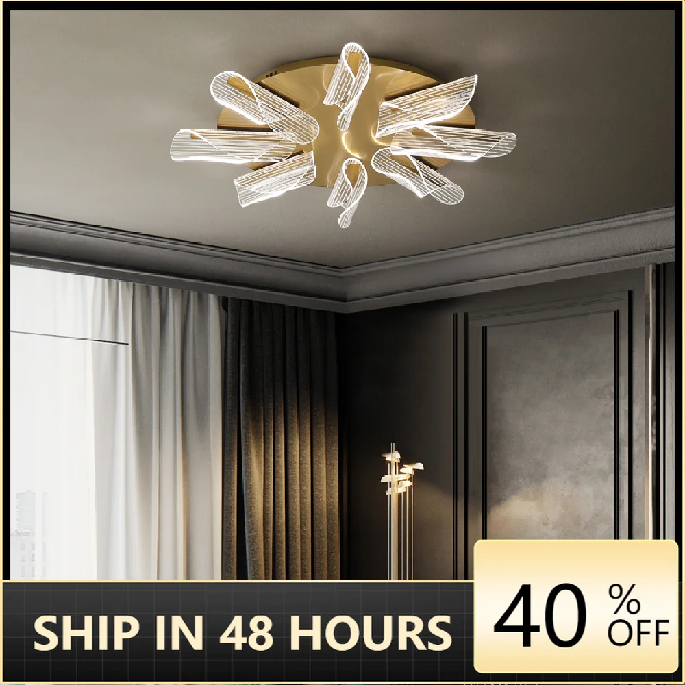 

Gold Acrylic Chandeliers With Porcelain Leaves LED Chandelier Interior Home Decor Lustre Luxury Books Ceiling surface mount Lamp