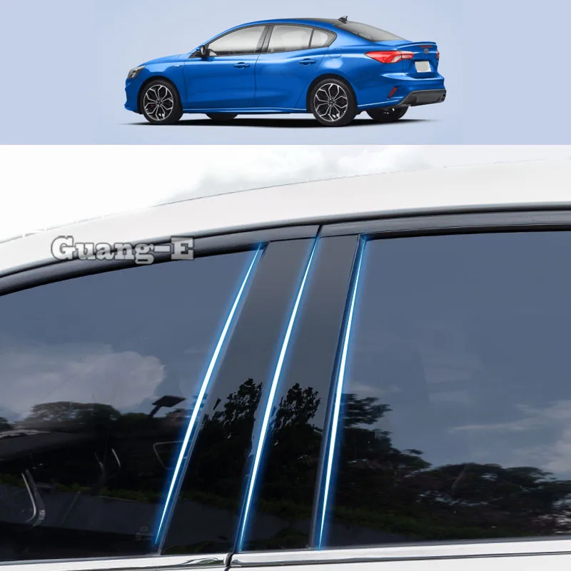 For Ford Focus Sedan 2019-2022 Car PC Material Pillar Post Cover Door Trim Window Piano Black Molding Sticker Plate 6pcs For Ford Focus Sedan 2019-2022 Car PC Material Pillar Post Cover Door Trim Window Piano Black Molding Sticker Plate 6pcs