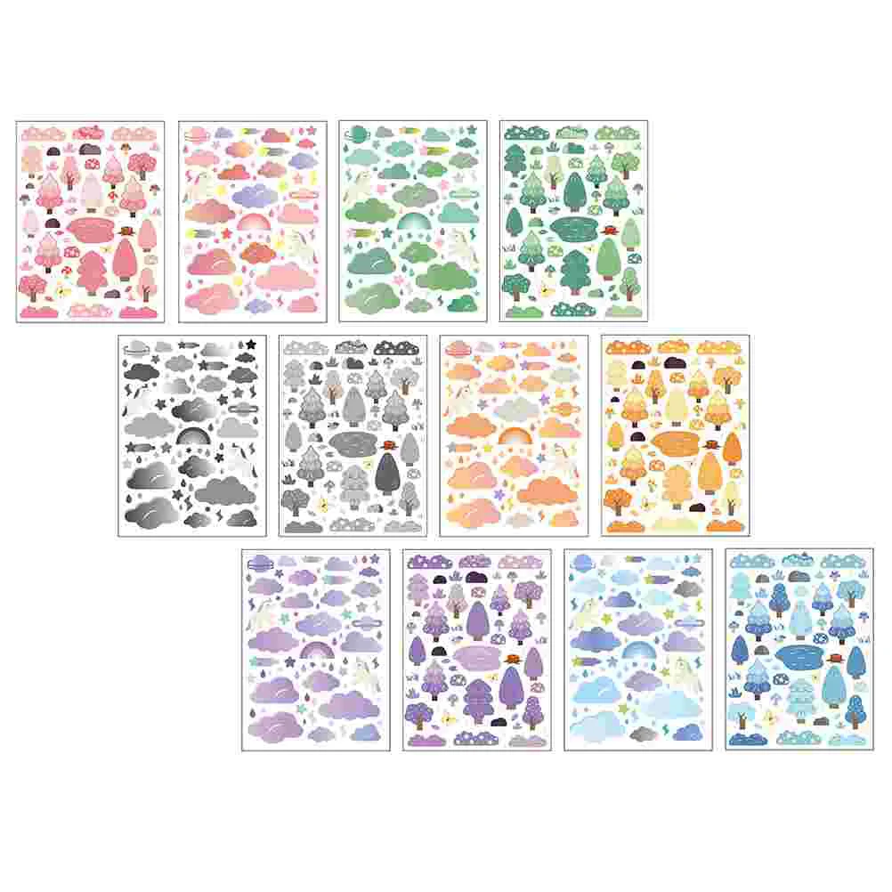 

12 Sheets of Fresh Scrapbook Decals Cartoon DIY Stickers Handiwork Accessories