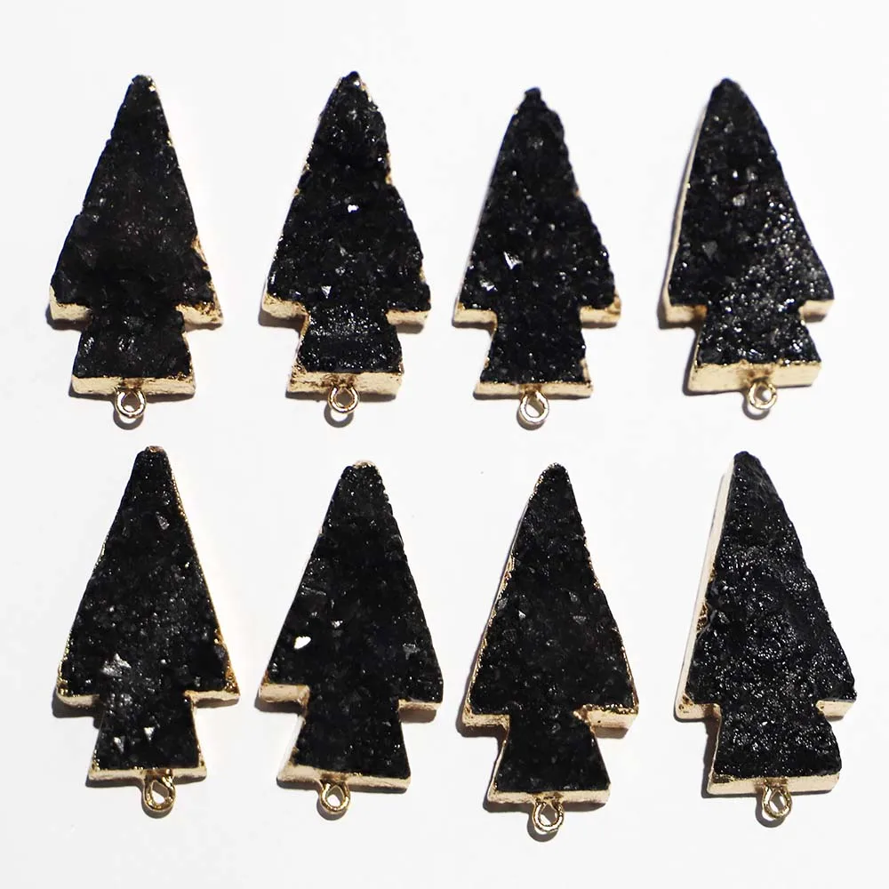 New Natural Stone Teeth Cluster Arrow Necklace Black Crystal Pendant Fashion Reiki Charms DIY Jewelry Accessories Wholesale 5Pcs